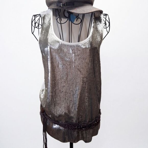 J. Crew Tops - Y2K Silver Sequin Tank Top Blouse Metallic Glam Indie Sleaze M J.Crew Sequin